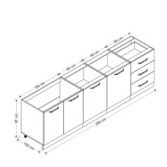 Minar 280 Cm Mutfak Dolabı Beyaz Dore 280-D2-Alt Modül