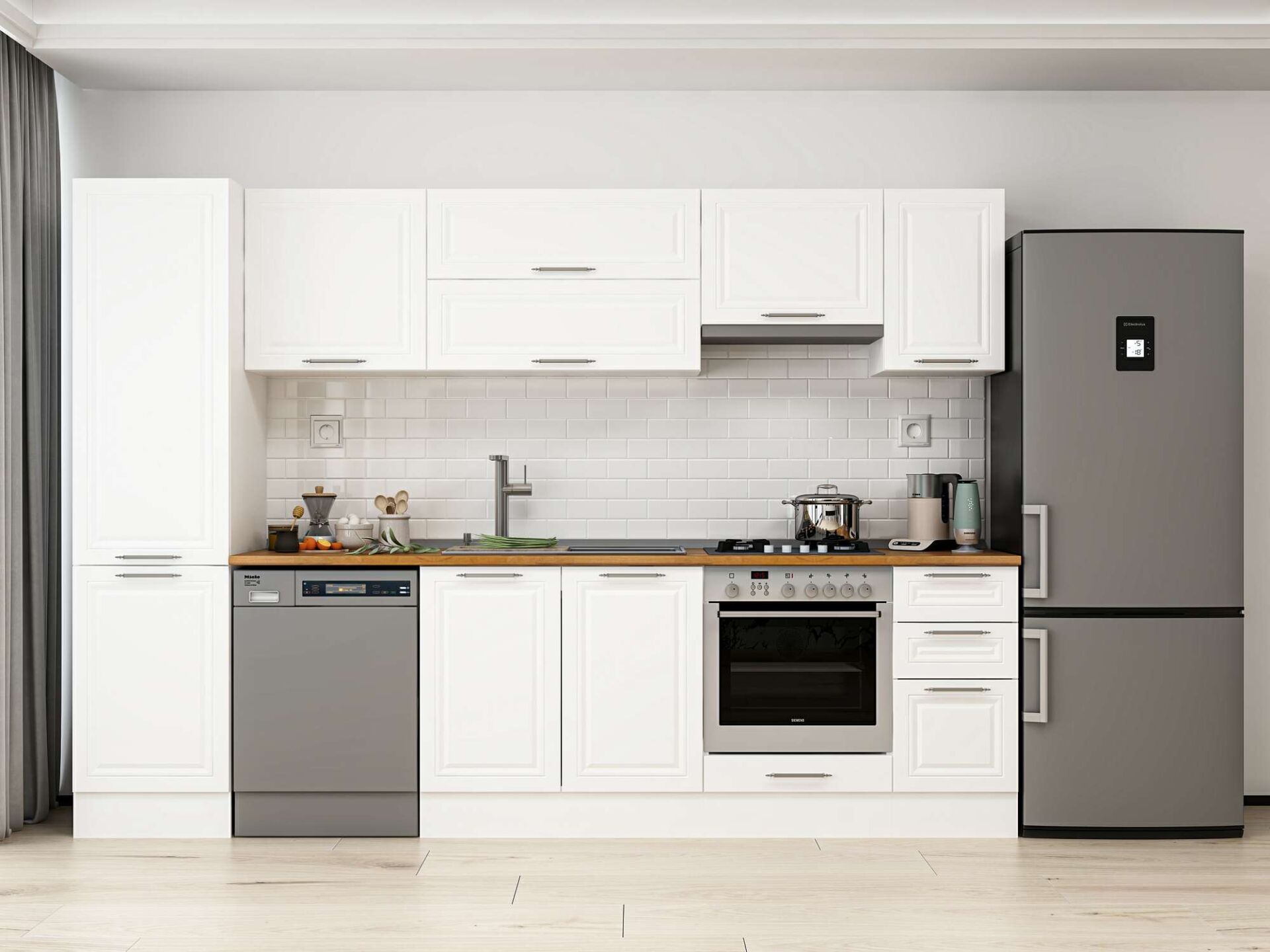 Alvinka 290X210 Cm Klasik Mebran Mutfak Dolabı Beyaz Beyaz Mb-E80B50S40-1