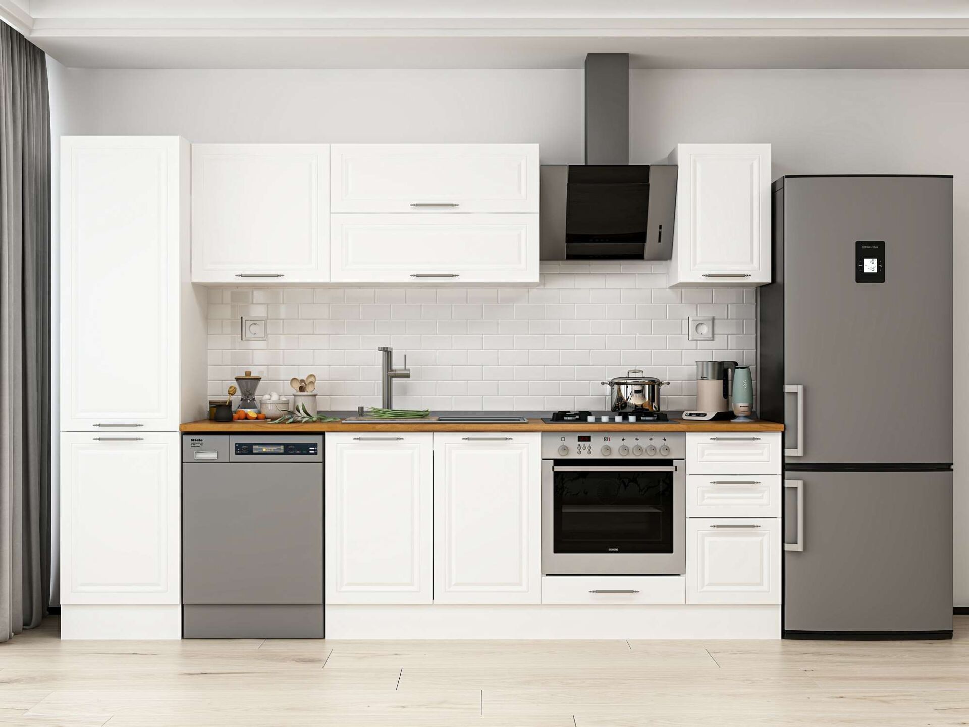 Alvinka 290X210 Cm Klasik Mebran Mutfak Dolabı Beyaz Beyaz Mb-E80B50S40-2