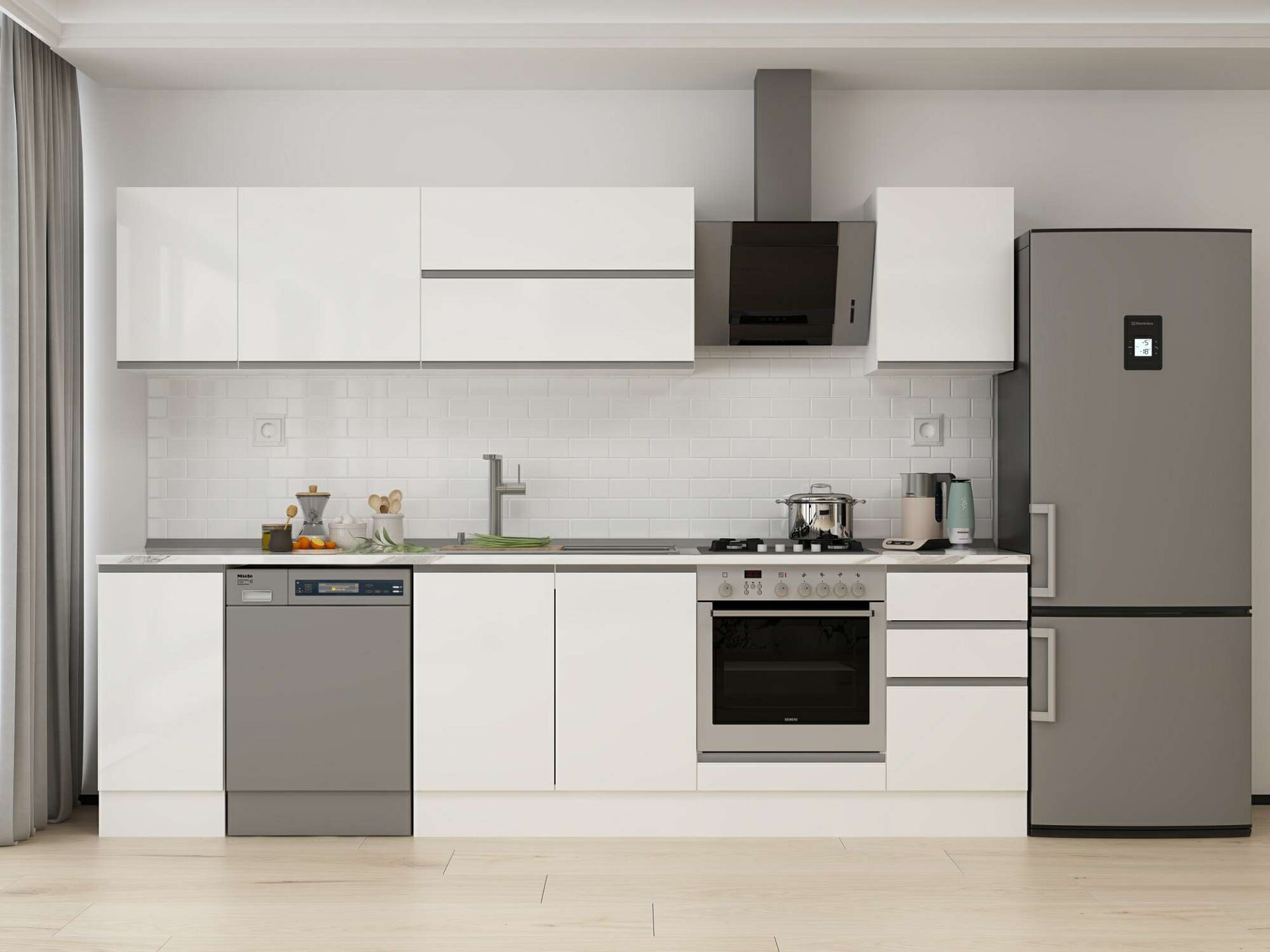 Alvinka 295X210 Cm High Gloss Mutfak Dolabı M-E90S40S45-2 High Gloss | Beyaz - Mdf