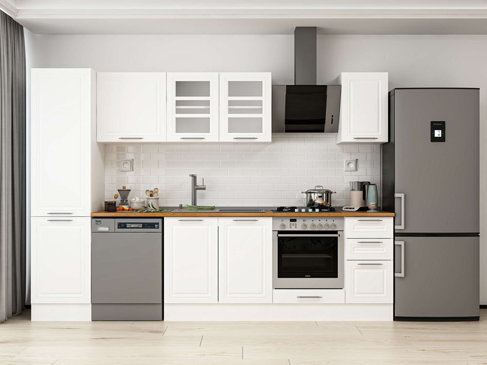 Alvinka 290X210 Cm Klasik Mebran Mutfak Dolabı Beyaz Beyaz Mb-E80B50S40-3