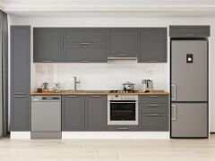 Alvinka 380X222 Cm Klasik Mebran Mutfak Dolabı Mbb-E80B40S60-1 Mebran | Antrasit - Mdf