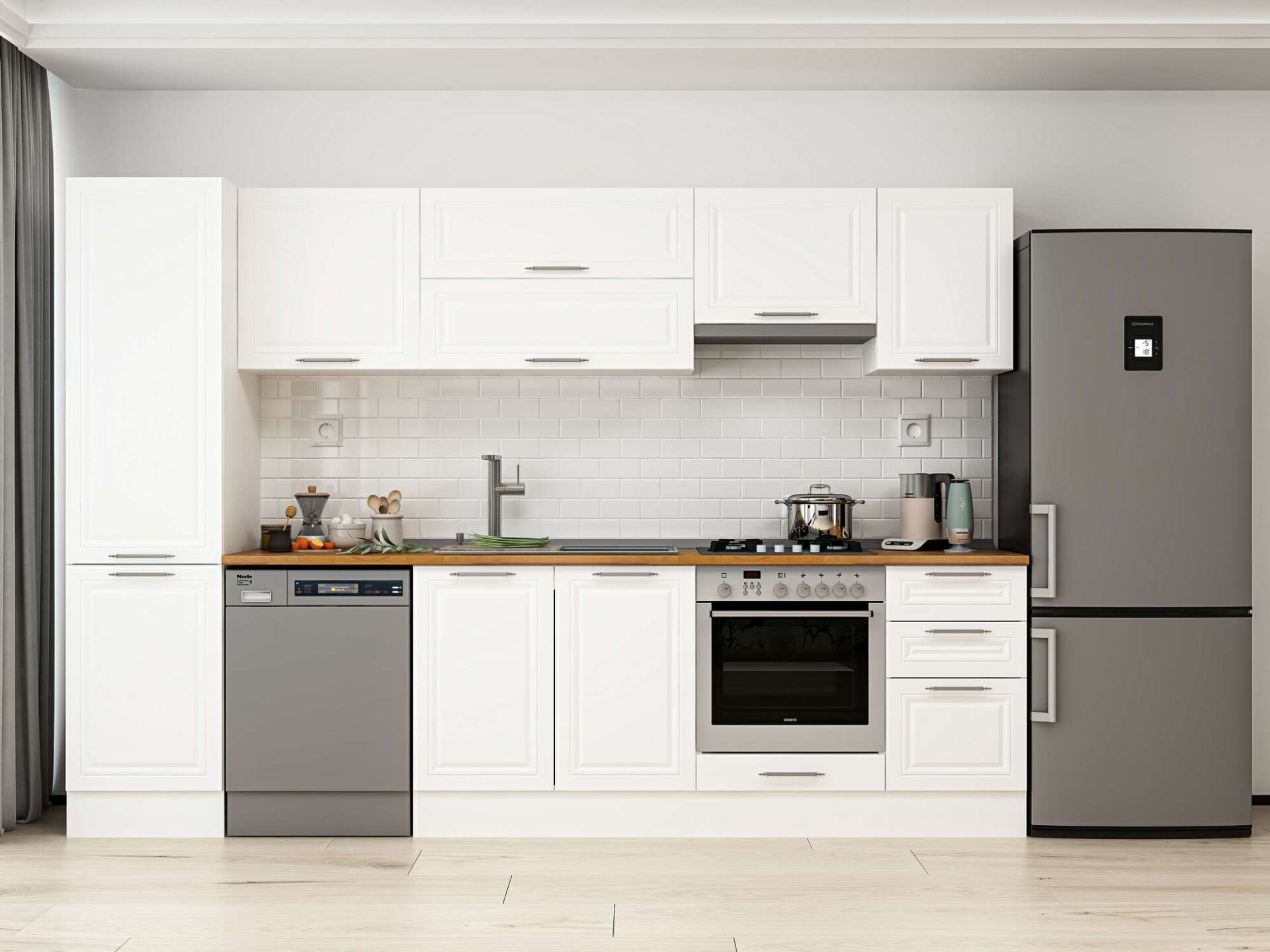 Alvinka 295X210 Cm Klasik Mebran Mutfak Dolabı Beyaz Beyaz Mb-E80B50S45-1