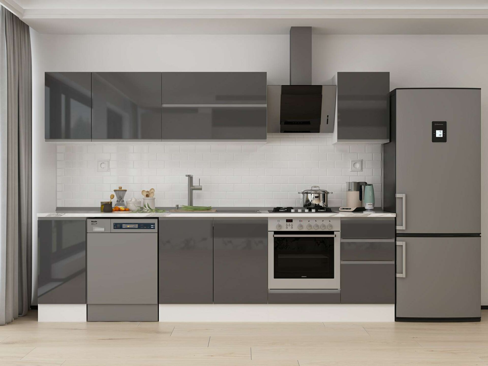 Alvinka 295X210 Cm High Gloss Mutfak Dolabı M-E90S40S45-2 High Gloss | Antrasit - Mdf