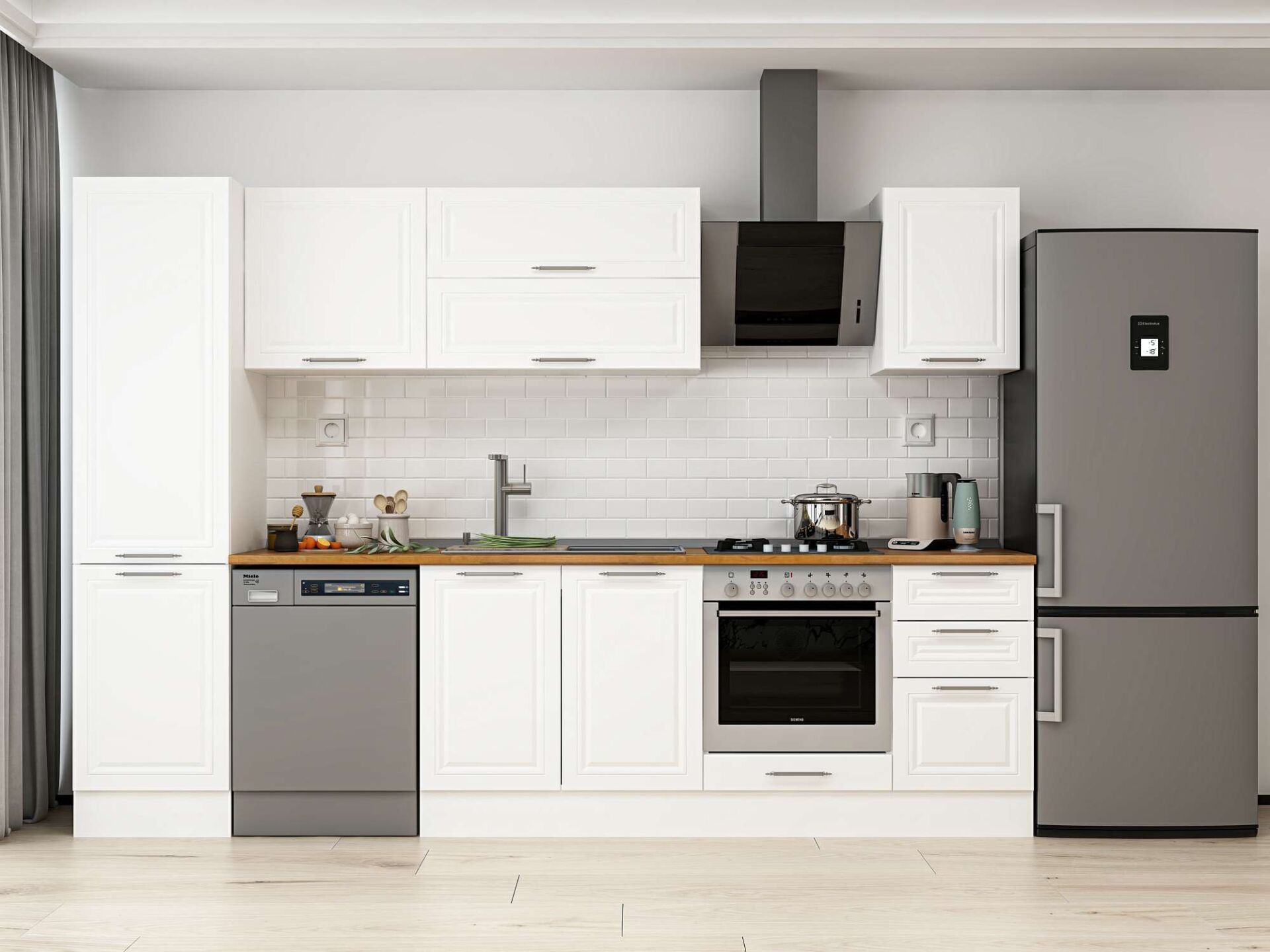Alvinka 295X210 Cm Klasik Mebran Mutfak Dolabı Beyaz Beyaz Mb-E80B50S45-2