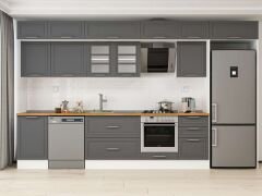 Alvinka 380X240 Cm Klasik Mebran Mutfak Dolabı Mb-E80S50S50-3 Mebran | Antrasit - Mdf