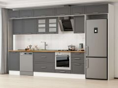 Alvinka 380X240 Cm Klasik Mebran Mutfak Dolabı Mb-E80S50S50-3 Mebran | Antrasit - Mdf