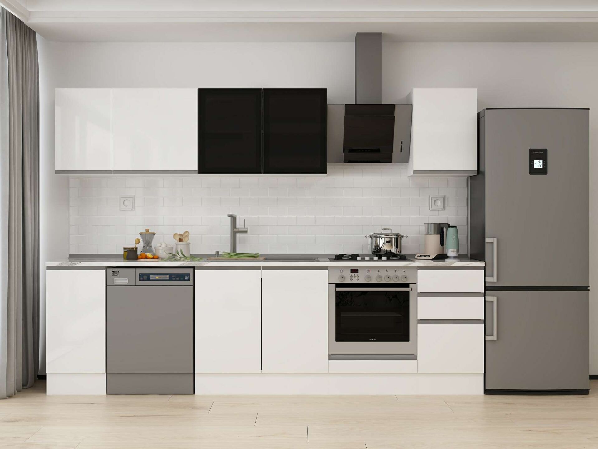 Alvinka 295X210 Cm High Gloss Mutfak Dolabı M-E90S40S45-3 High Gloss | Beyaz - Suntalam