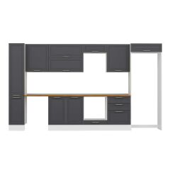 Alvinka 380X222 Cm Klasik Mebran Mutfak Dolabı Mbb-E80B40S60-2 Mebran | Antrasit - Suntalam