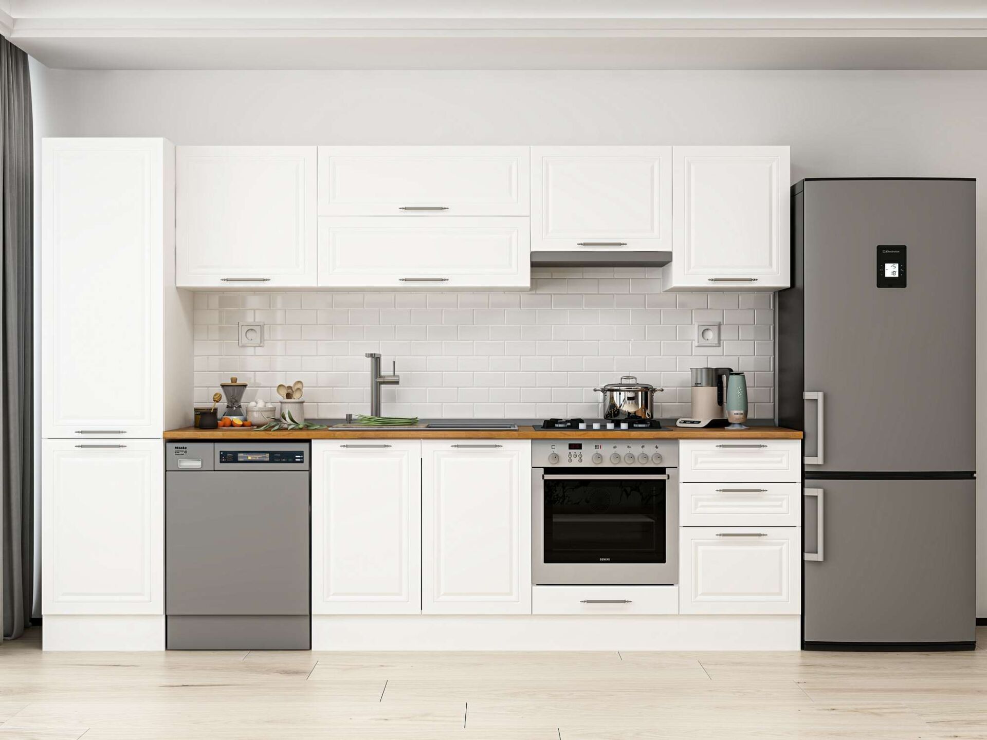 Alvinka 300X210 Cm Klasik Mebran Mutfak Dolabı Beyaz Beyaz Mb-E80B50S50-1