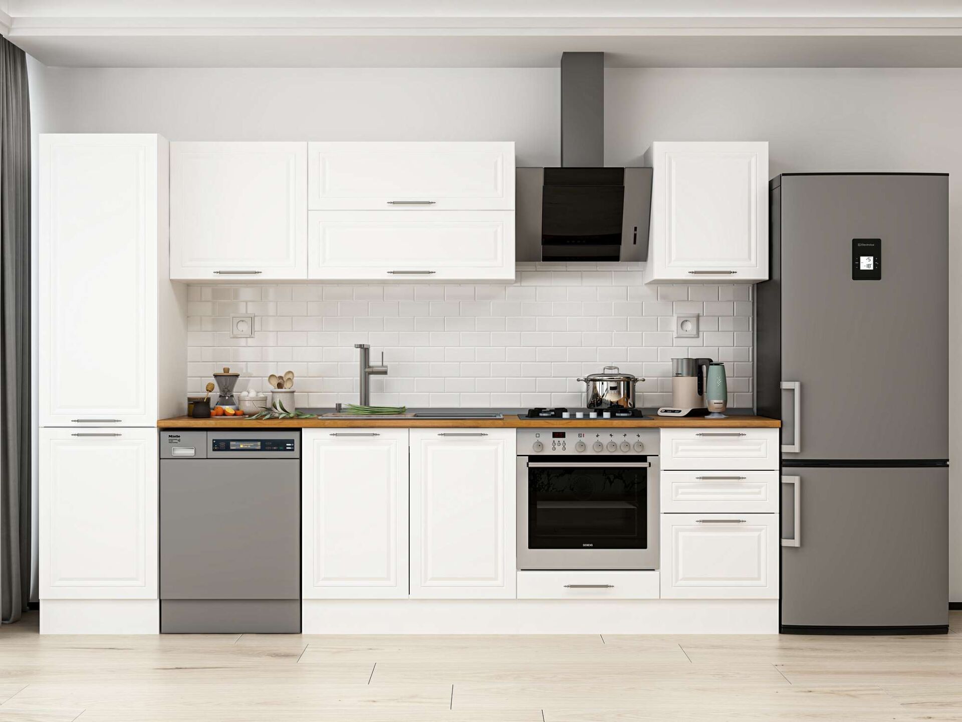 Alvinka 300X210 Cm Klasik Mebran Mutfak Dolabı Beyaz Beyaz Mb-E80B50S50-2