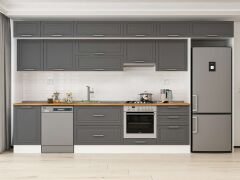 Alvinka 390X240 Cm Klasik Mebran Mutfak Dolabı Mb-E80S50S60-1 Mebran | Antrasit - Suntalam