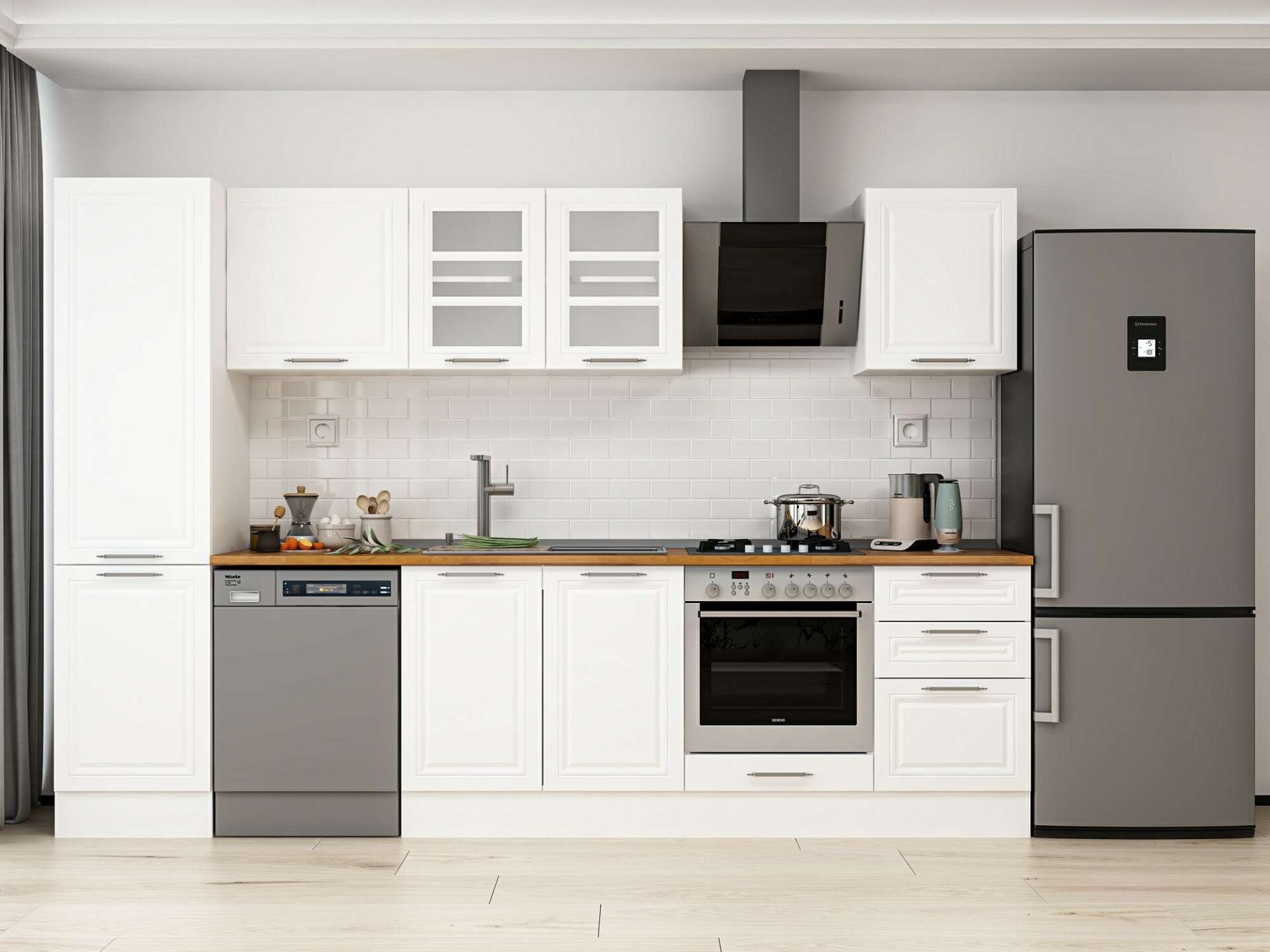Alvinka 300X210 Cm Klasik Mebran Mutfak Dolabı Beyaz Beyaz Mb-E80B50S50-3