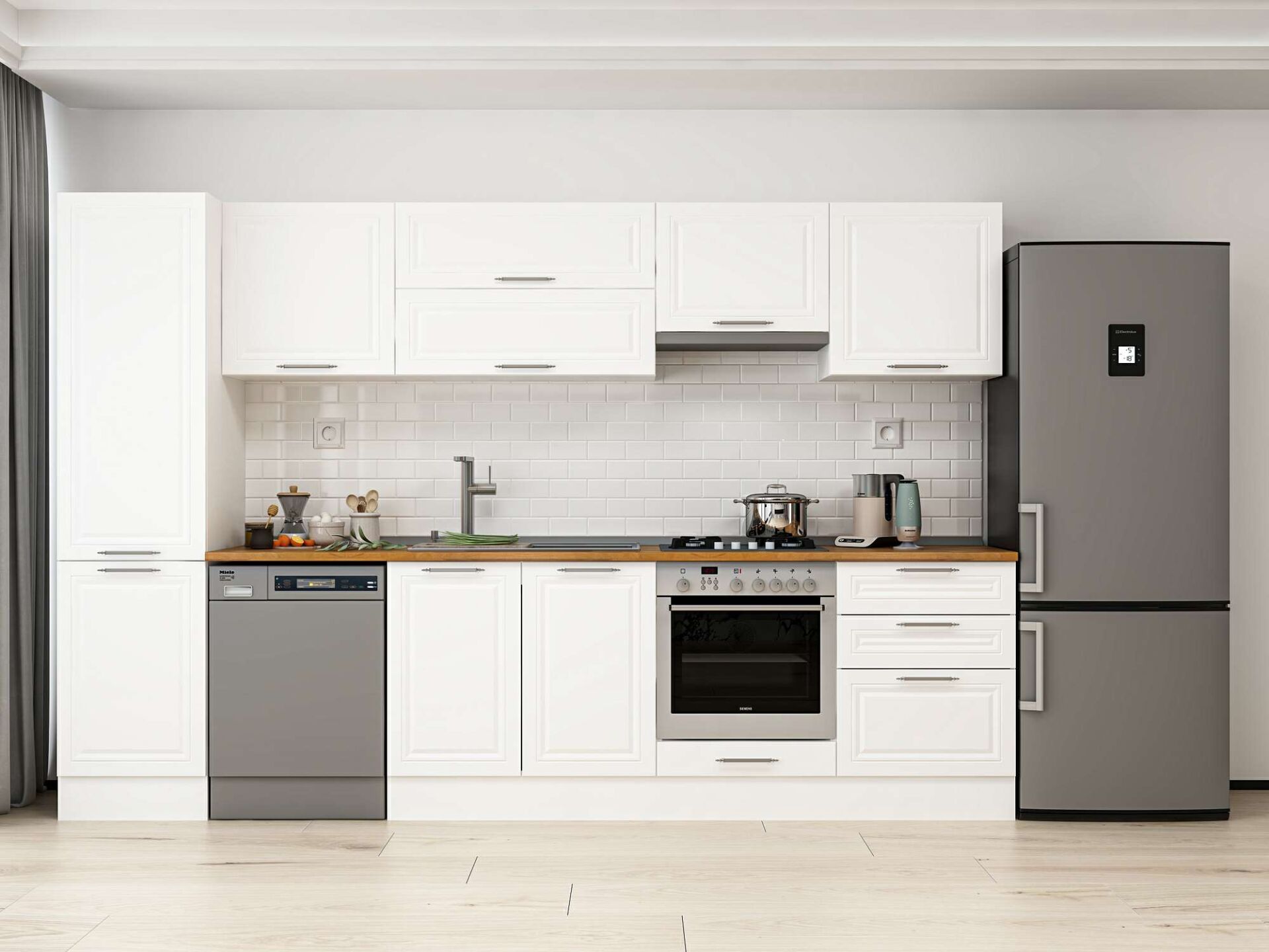 Alvinka 310X210 Cm Klasik Mebran Mutfak Dolabı Beyaz Beyaz Mb-E80B50S60-1