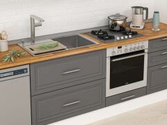 Alvinka 390X240 Cm Klasik Mebran Mutfak Dolabı Mb-E80S50S60-1 Mebran | Antrasit - Mdf