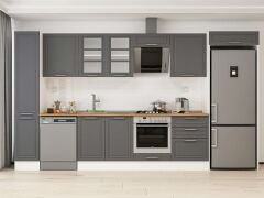 Alvinka 380X222 Cm Klasik Mebran Mutfak Dolabı Mbb-E80B40S60-3 Mebran | Antrasit - Suntalam