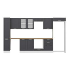 Alvinka 380X222 Cm Klasik Mebran Mutfak Dolabı Mbb-E80B40S60-3 Mebran | Antrasit - Suntalam