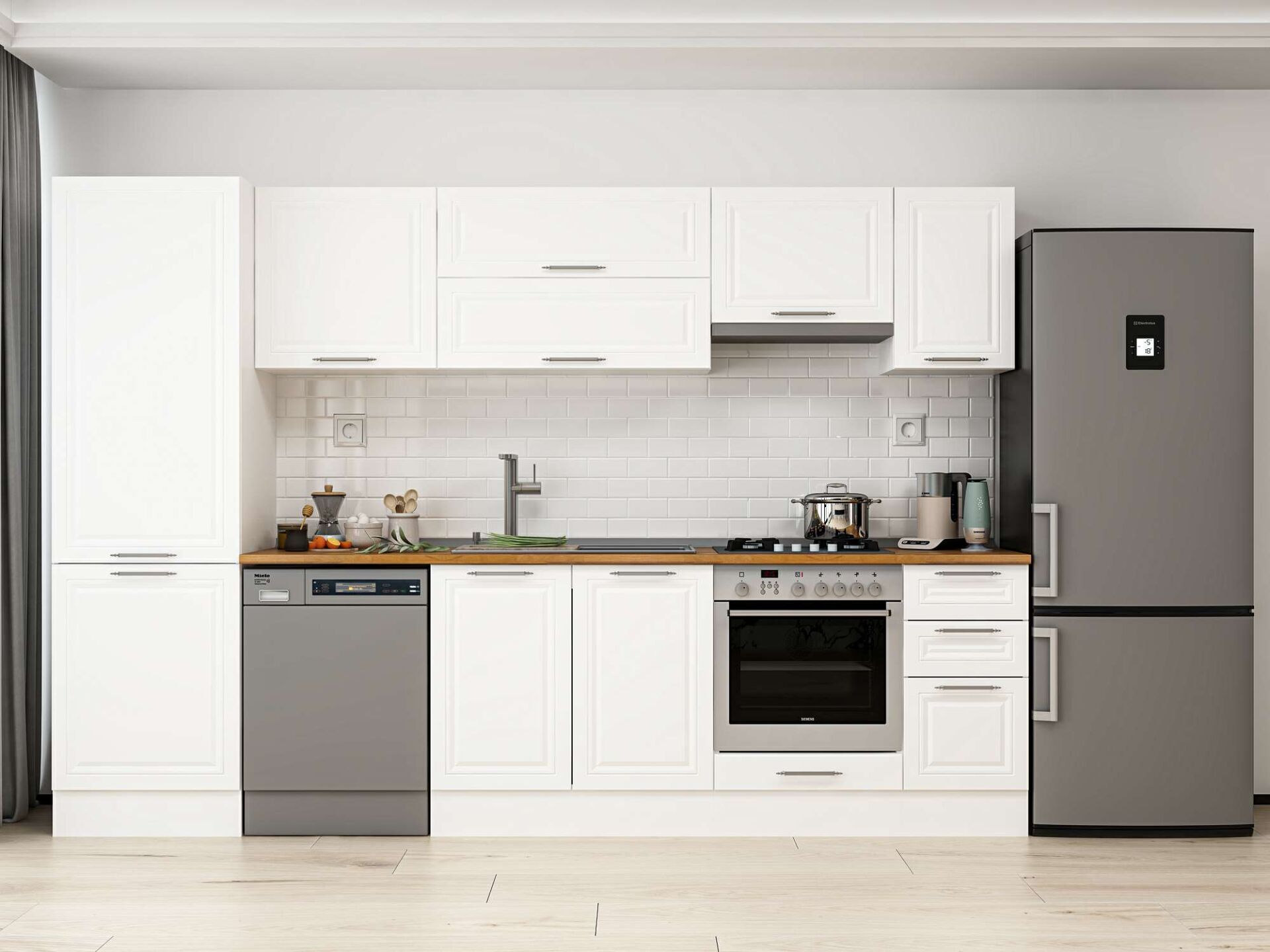 Alvinka 300X210 Cm Klasik Mebran Mutfak Dolabı Beyaz Beyaz Mb-E80B60S40-1