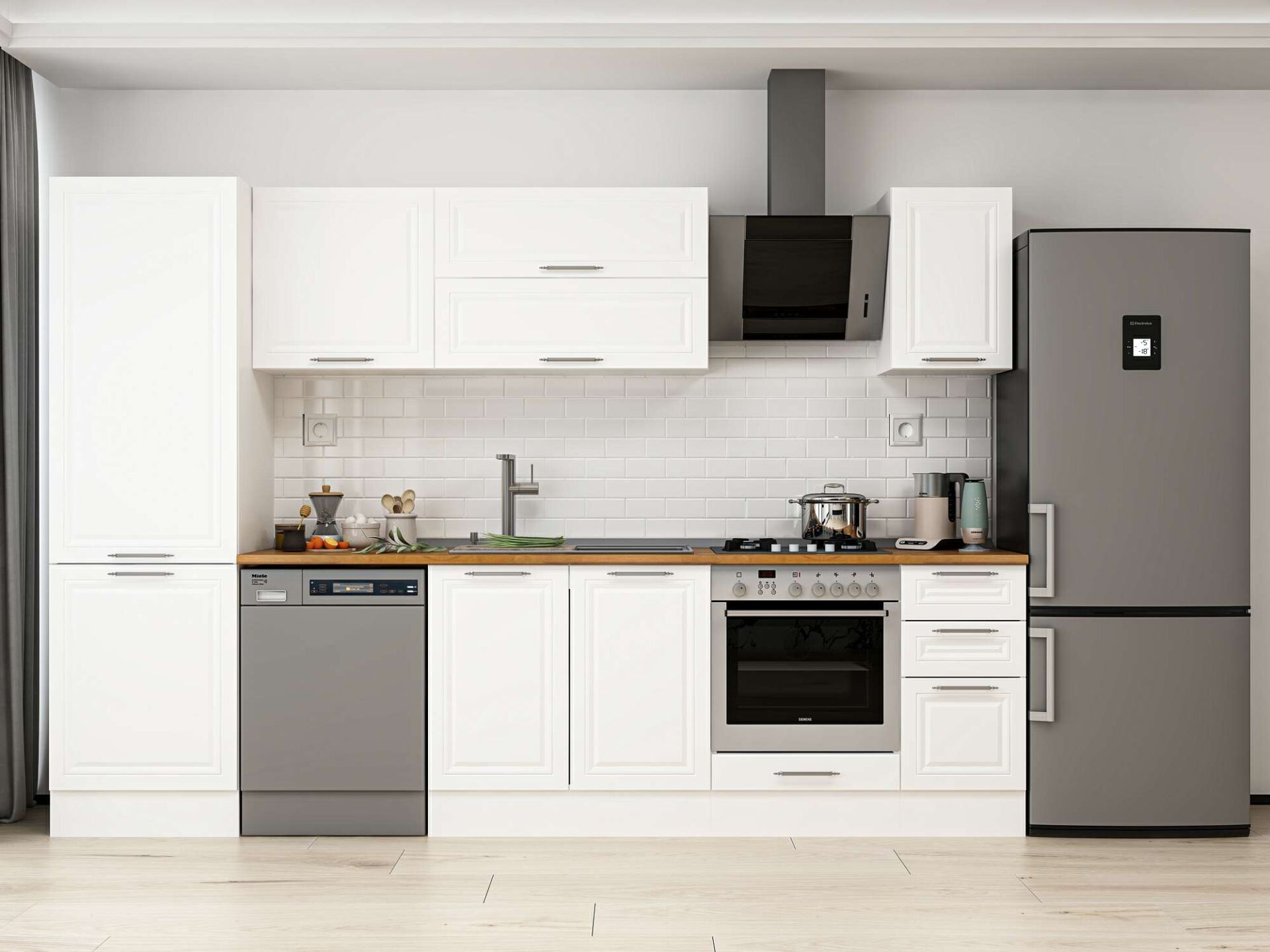Alvinka 300X210 Cm Klasik Mebran Mutfak Dolabı Beyaz Beyaz Mb-E80B60S40-2