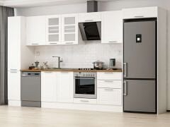 Alvinka 380X222 Cm Klasik Mebran Mutfak Dolabı Mbb-E80B40S60-3 Mebran | Beyaz - Mdf