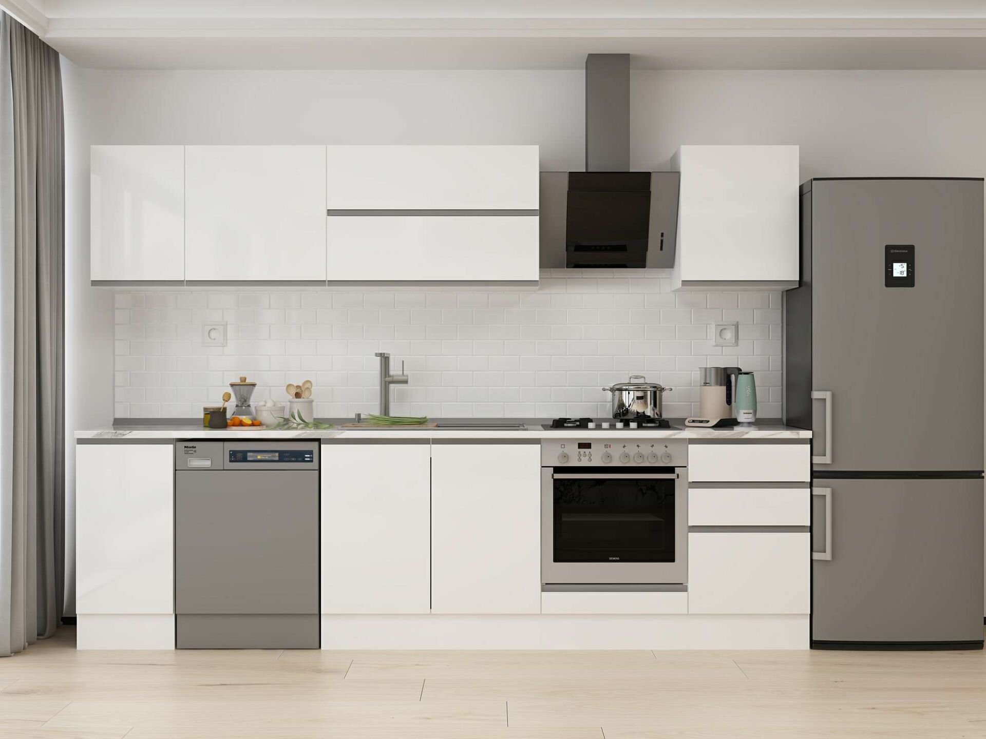 Alvinka 300X210 Cm High Gloss Mutfak Dolabı M-E90S40S50-2 High Gloss | Beyaz - Mdf