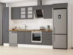 Alvinka 380X222 Cm Klasik Mebran Mutfak Dolabı Mbb-E80B40S60-3 Mebran | Antrasit - Mdf