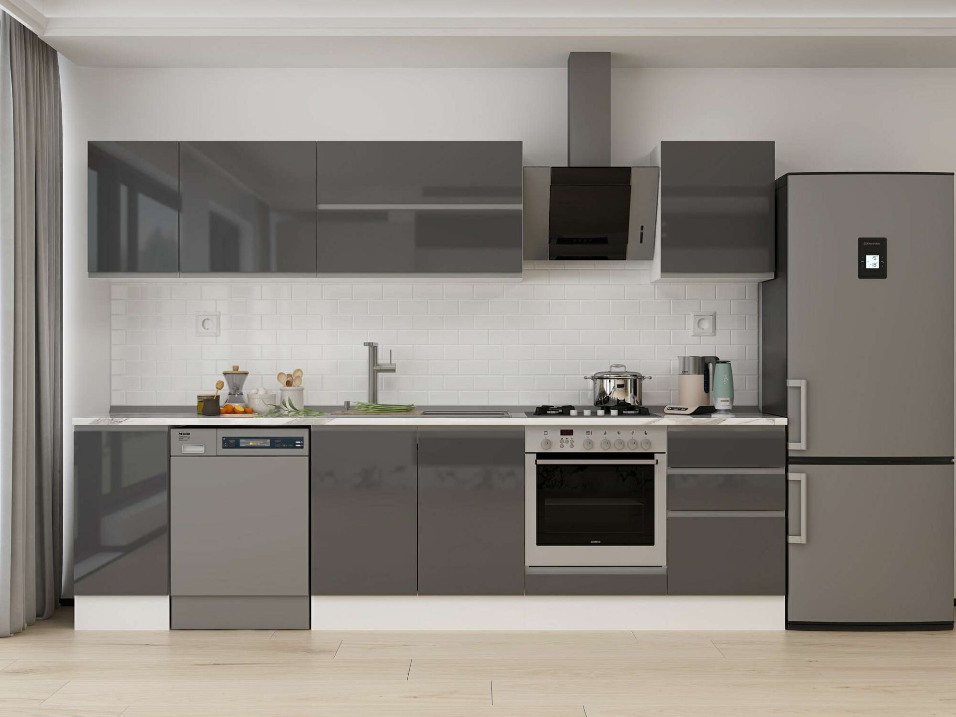 Alvinka 300X210 Cm High Gloss Mutfak Dolabı M-E90S40S50-2 High Gloss | Antrasit - Mdf