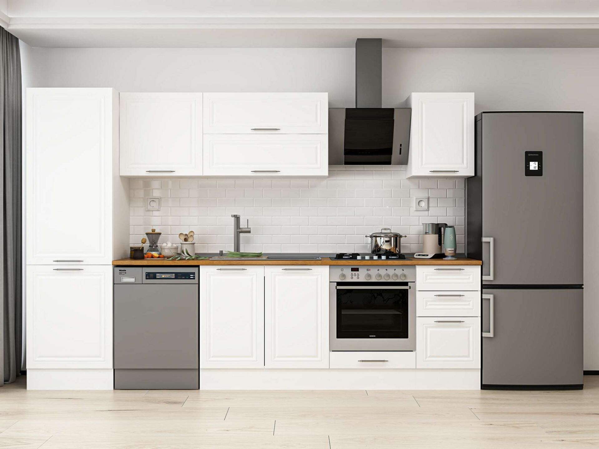 Alvinka 305X210 Cm Klasik Mebran Mutfak Dolabı Beyaz Beyaz Mb-E80B60S45-2