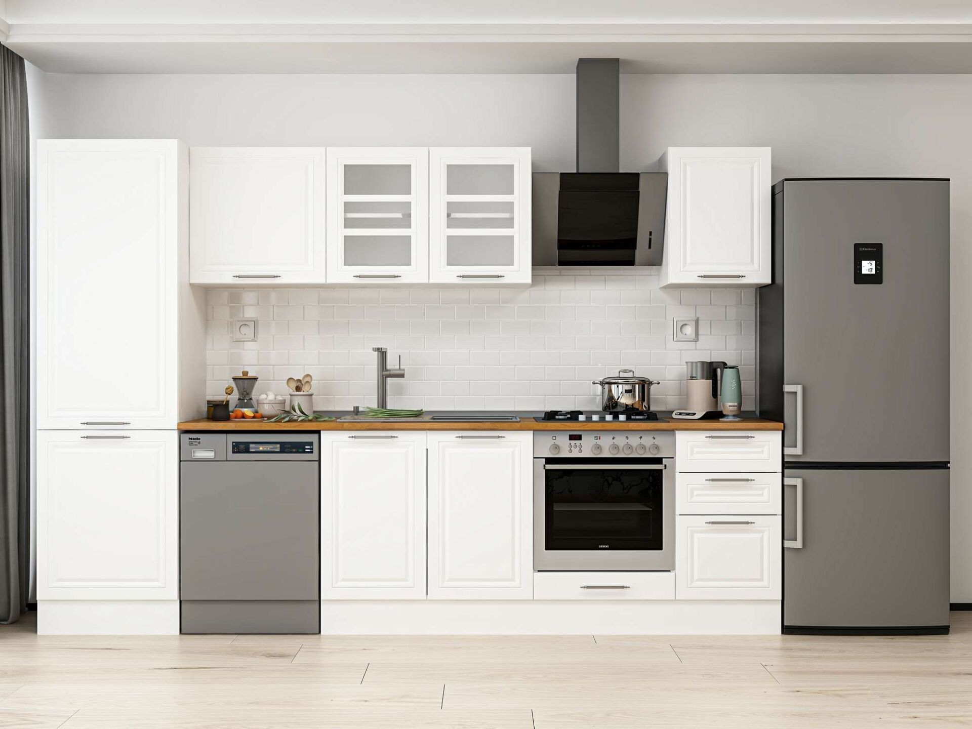 Alvinka 305X210 Cm Klasik Mebran Mutfak Dolabı Beyaz Beyaz Mb-E80B60S45-3