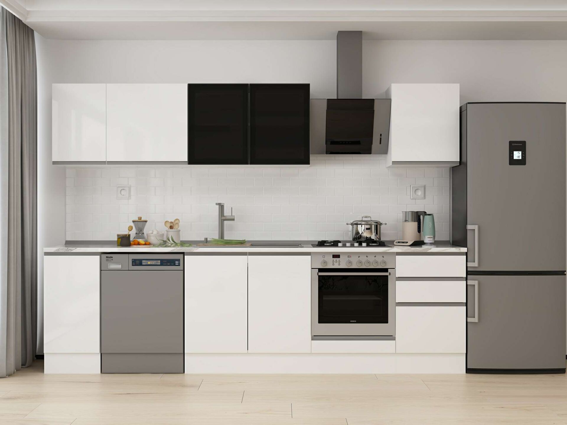 Alvinka 300X210 Cm High Gloss Mutfak Dolabı M-E90S40S50-3 High Gloss | Beyaz - Mdf