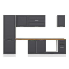 Alvinka 300X210 Cm Klasik Mebran Mutfak Dolabı Mb-E80B60S40-2 Mebran | Antrasit - Mdf