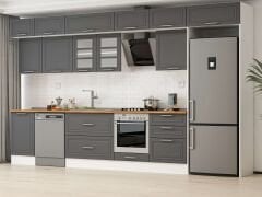 Alvinka 390X240 Cm Klasik Mebran Mutfak Dolabı Mb-E80S50S60-3 Mebran | Antrasit - Suntalam