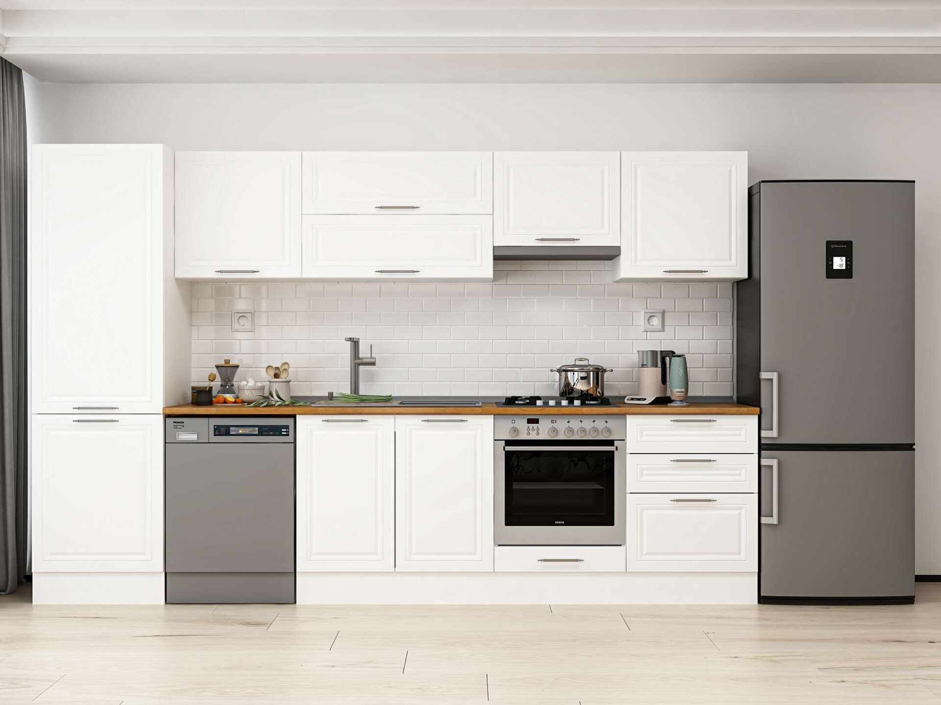 Alvinka 320X210 Cm Klasik Mebran Mutfak Dolabı Beyaz Beyaz Mb-E80B60S60-1