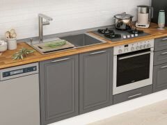 Alvinka 300X210 Cm Klasik Mebran Mutfak Dolabı Mb-E80B60S40-3 Mebran | Antrasit - Suntalam