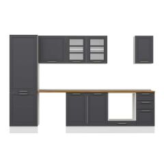 Alvinka 300X210 Cm Klasik Mebran Mutfak Dolabı Mb-E80B60S40-3 Mebran | Antrasit - Suntalam