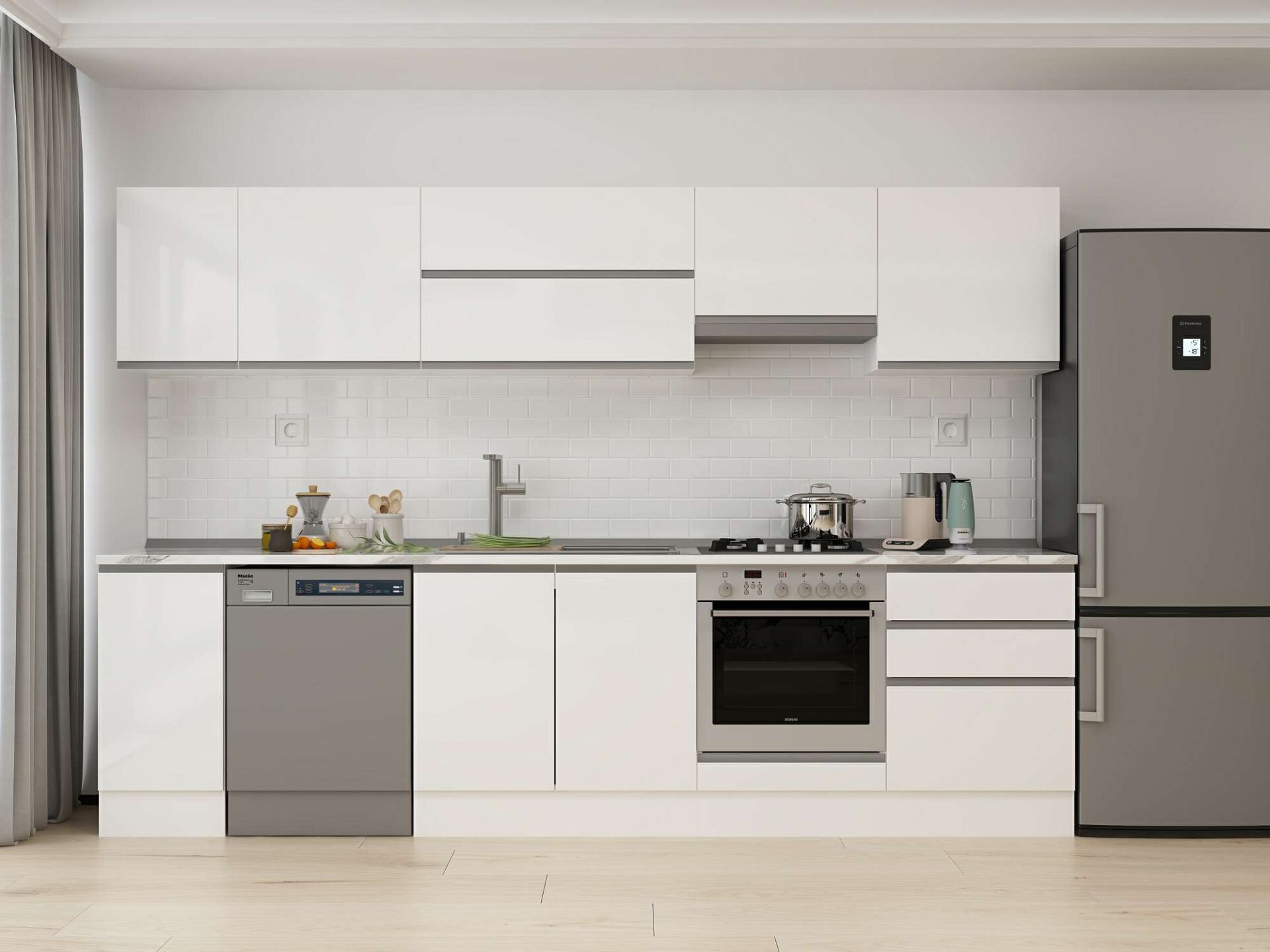 Alvinka 310X210 Cm High Gloss Mutfak Dolabı M-E90S40S60-1 High Gloss | Beyaz - Mdf