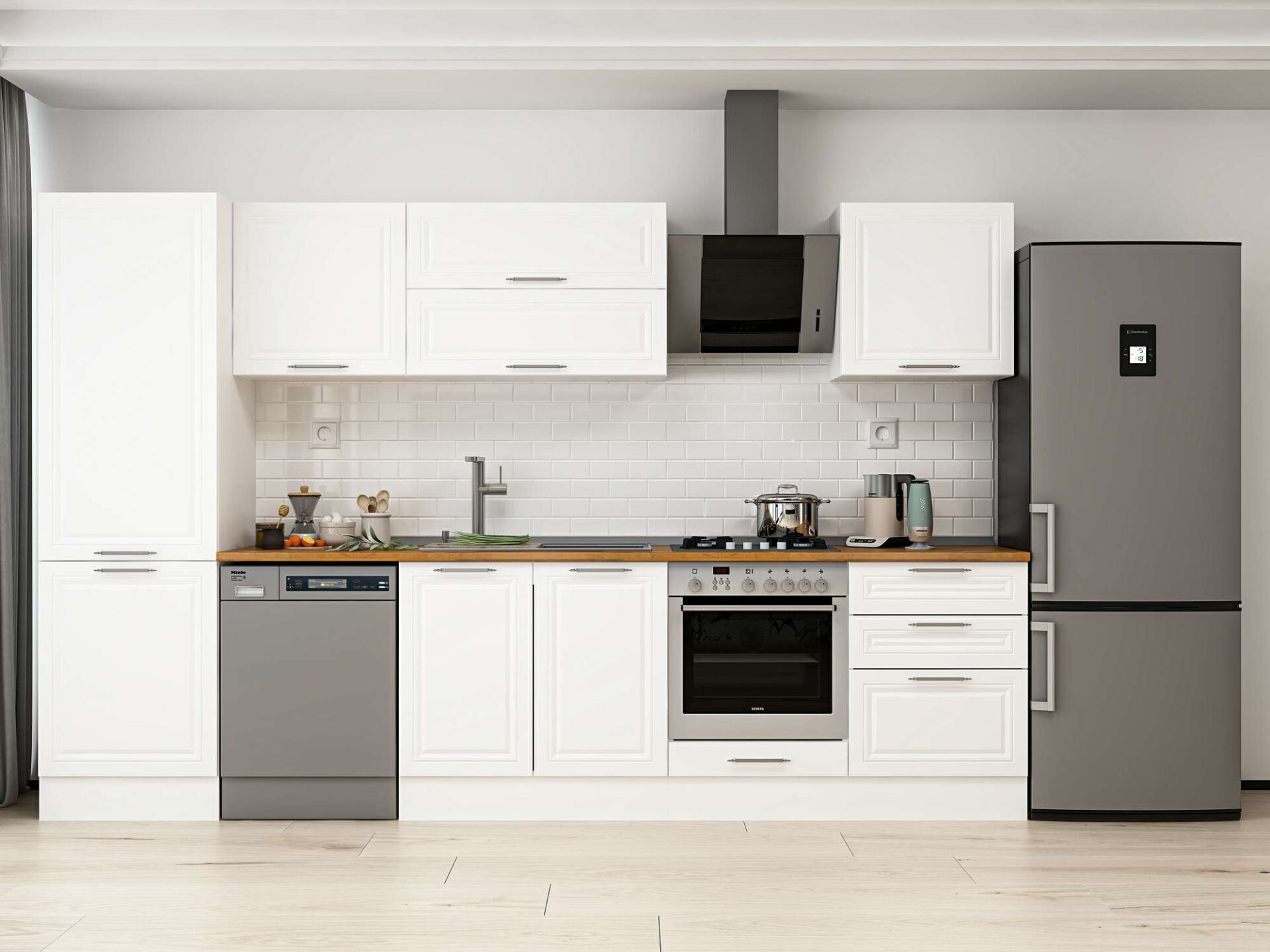 Alvinka 320X210 Cm Klasik Mebran Mutfak Dolabı Beyaz Beyaz Mb-E80B60S60-2