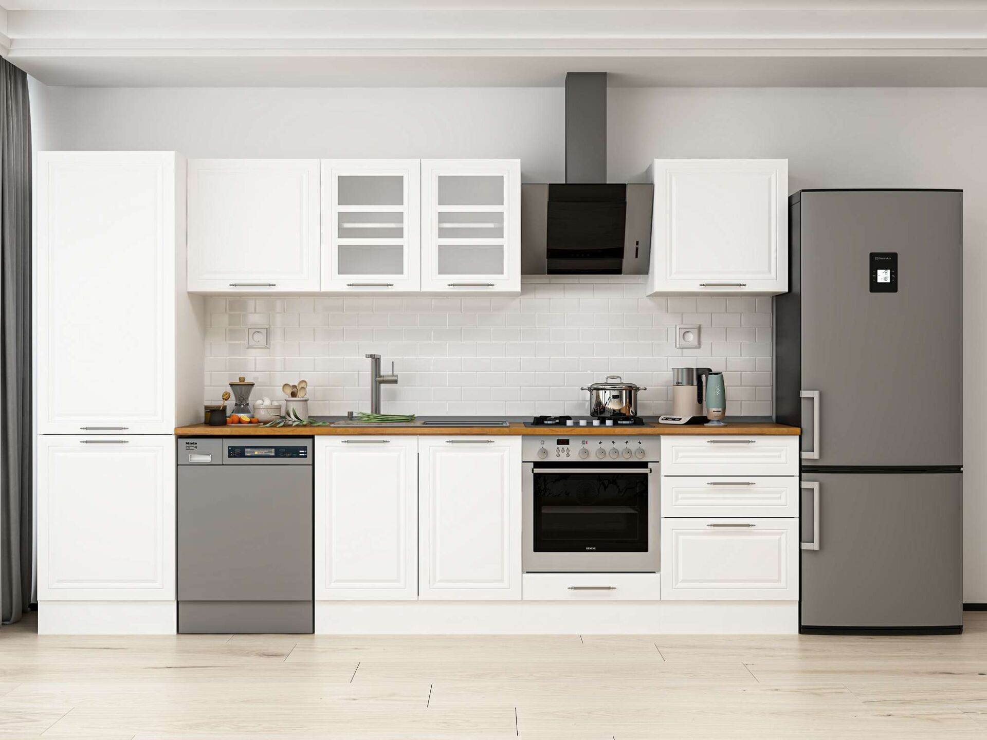 Alvinka 320X210 Cm Klasik Mebran Mutfak Dolabı Beyaz Beyaz Mb-E80B60S60-3