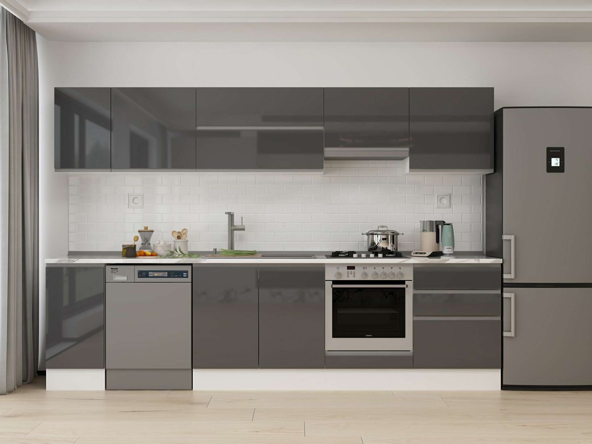 Alvinka 310X210 Cm High Gloss Mutfak Dolabı M-E90S40S60-1 High Gloss | Antrasit - Mdf