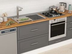 Alvinka 380X240 Cm Klasik Mebran Mutfak Dolabı Mb-E80S60S40-1 Mebran | Antrasit - Suntalam