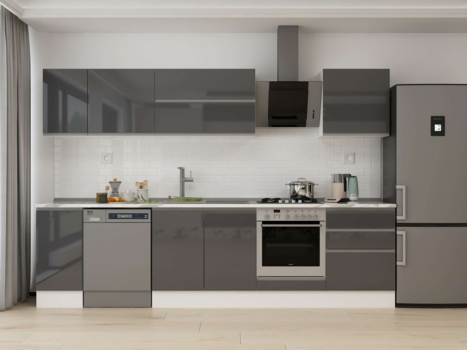 Alvinka 310X210 Cm High Gloss Mutfak Dolabı M-E90S40S60-2 High Gloss | Antrasit - Suntalam