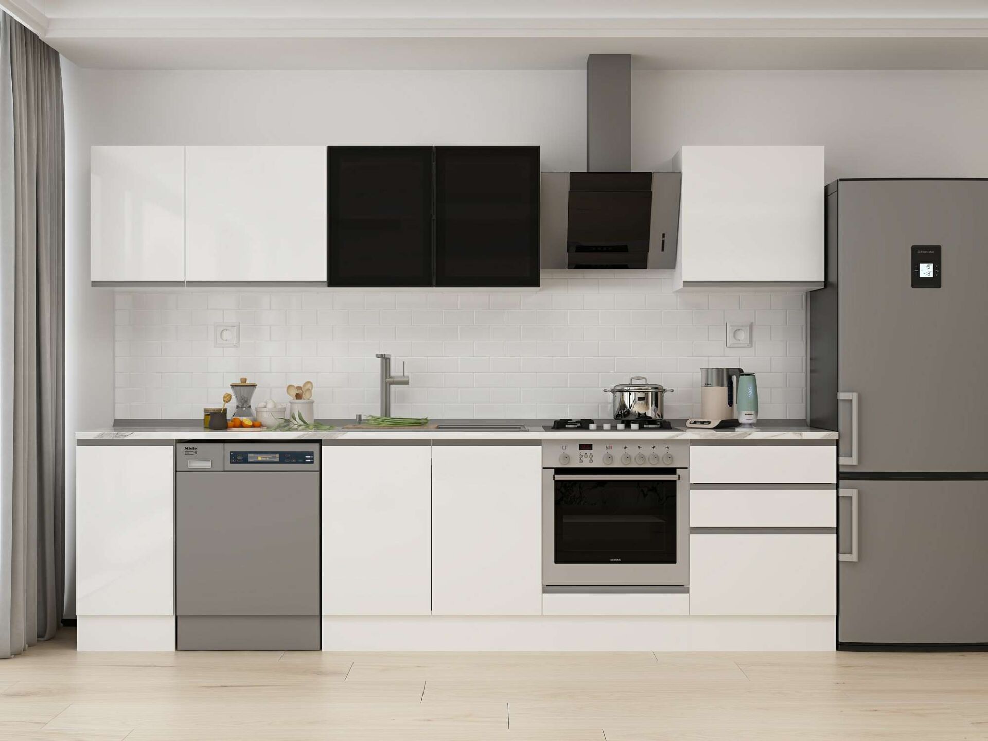 Alvinka 310X210 Cm High Gloss Mutfak Dolabı M-E90S40S60-3 High Gloss | Beyaz - Mdf