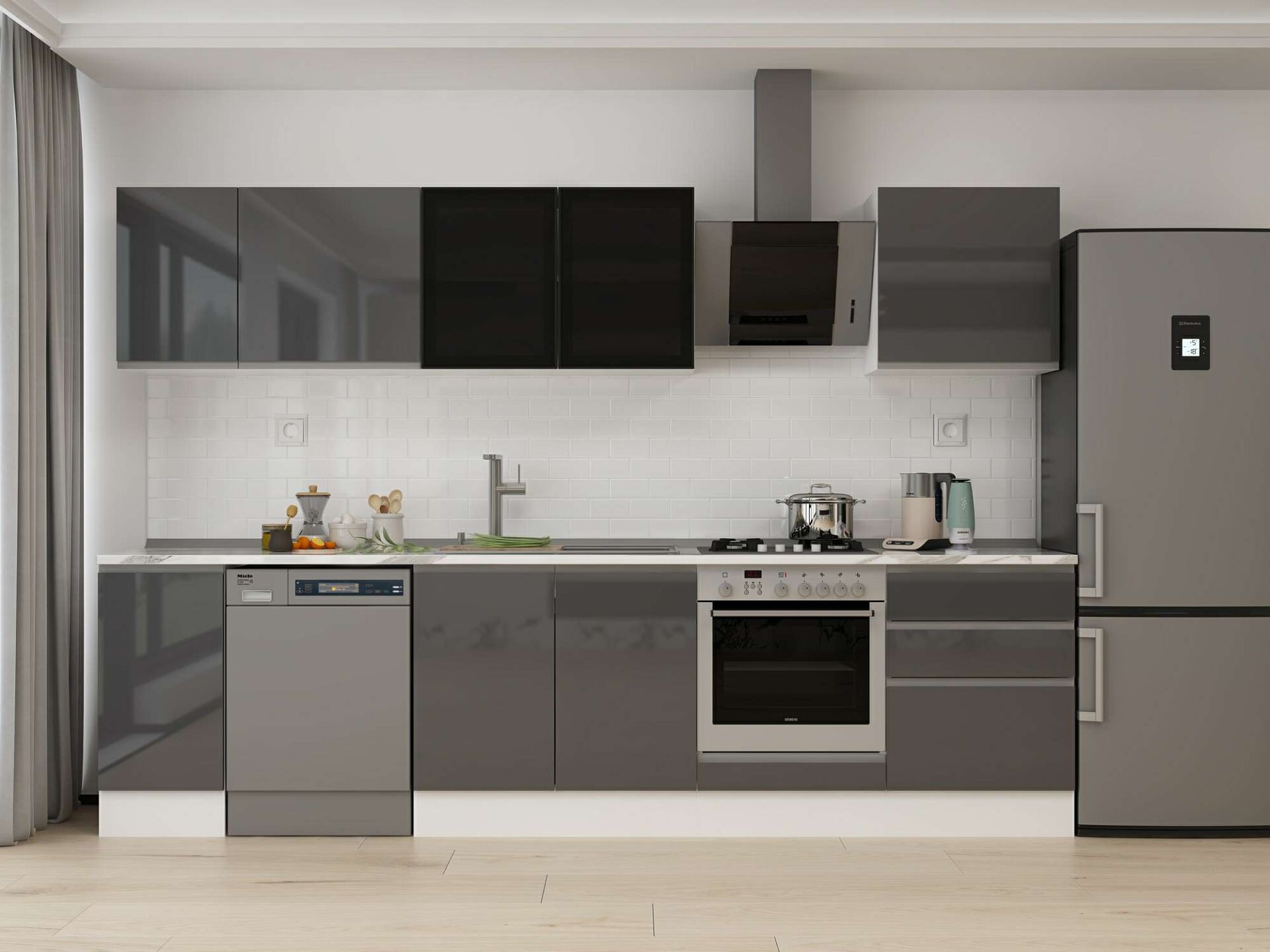 Alvinka 310X210 Cm High Gloss Mutfak Dolabı M-E90S40S60-3 High Gloss | Antrasit - Mdf