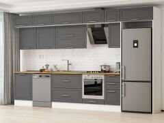 Alvinka 380X240 Cm Klasik Mebran Mutfak Dolabı Mb-E80S60S40-2 Mebran | Antrasit - Mdf