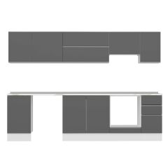 Alvinka 295X210 Cm High Gloss Mutfak Dolabı M-E90S45S40-1 High Gloss | Antrasit - Suntalam