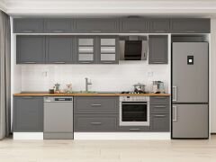 Alvinka 380X240 Cm Klasik Mebran Mutfak Dolabı Mb-E80S60S40-3 Mebran | Antrasit - Suntalam