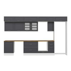 Alvinka 380X240 Cm Klasik Mebran Mutfak Dolabı Mb-E80S60S40-3 Mebran | Antrasit - Suntalam