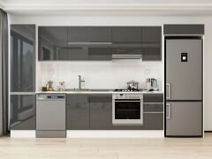 Alvinka 380X222 Cm High Gloss Mutfak Dolabı Mbb-E90B50S40-1 High Gloss | Antrasit - Suntalam