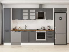 Alvinka 370X222 Cm Klasik Mebran Mutfak Dolabı Mbb-E80B45S45-3 Mebran | Antrasit - Suntalam