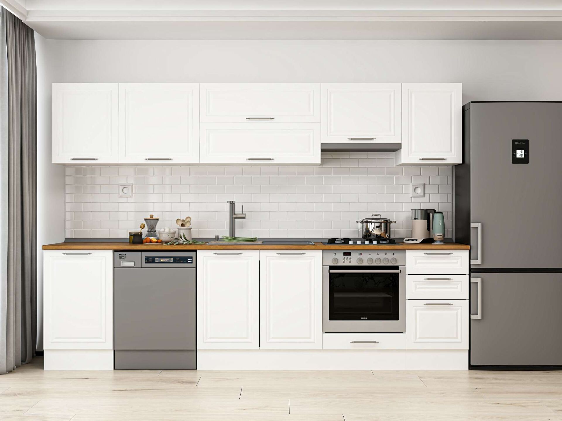 Alvinka 305X210 Cm Klasik Mebran Mutfak Dolabı Beyaz Beyaz M-E90S50S45-1